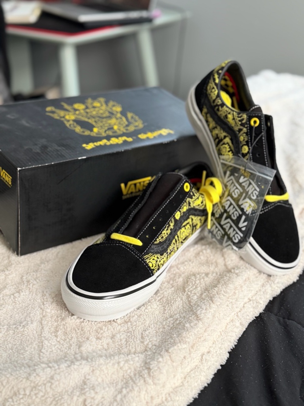 Vans Black & Yellow Paisley Skate Old Skool Sneakers